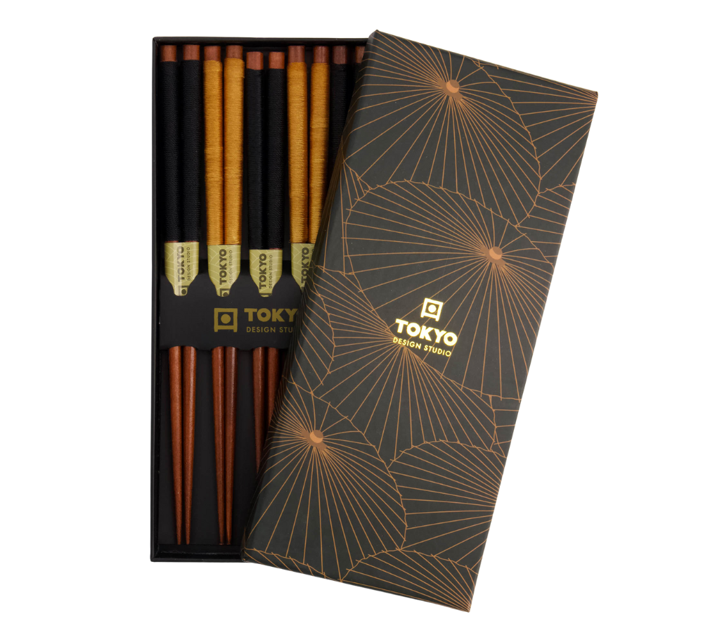 Spisepinde gavesæt, Wooden Gold Umbrella - 5 par